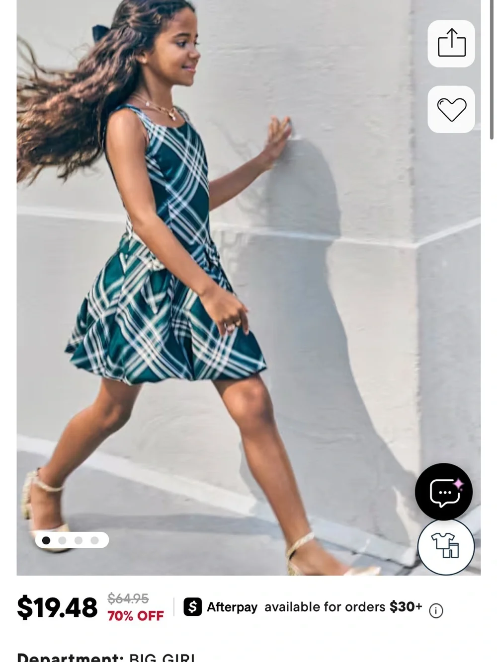 Girls Green Plaid Bow-Accent Party Holiday Dress